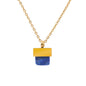 elegant gold chain necklace with a square blue natural stone geometric pendant on a clean background