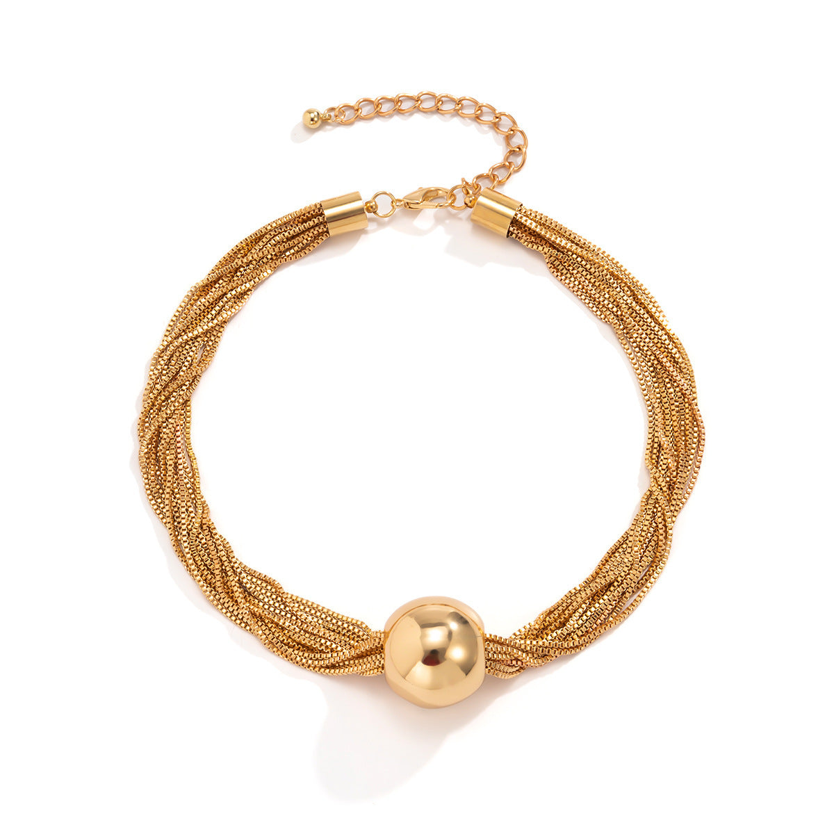 elegant minimalist multi strand layered chain necklace with metal beads on a clean background