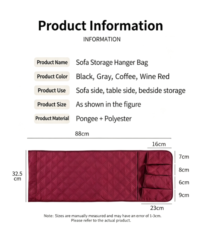 Premium Quilted Sofa Armrest Organizer - Universal No-Slip Bedside & Recliner Caddy