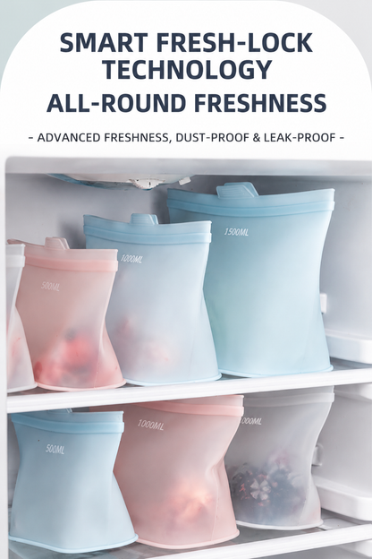 Premium Reusable Silicone Food Storage Bags – Leakproof, Freezer & Microwave Safe Eco-Friendly Bags