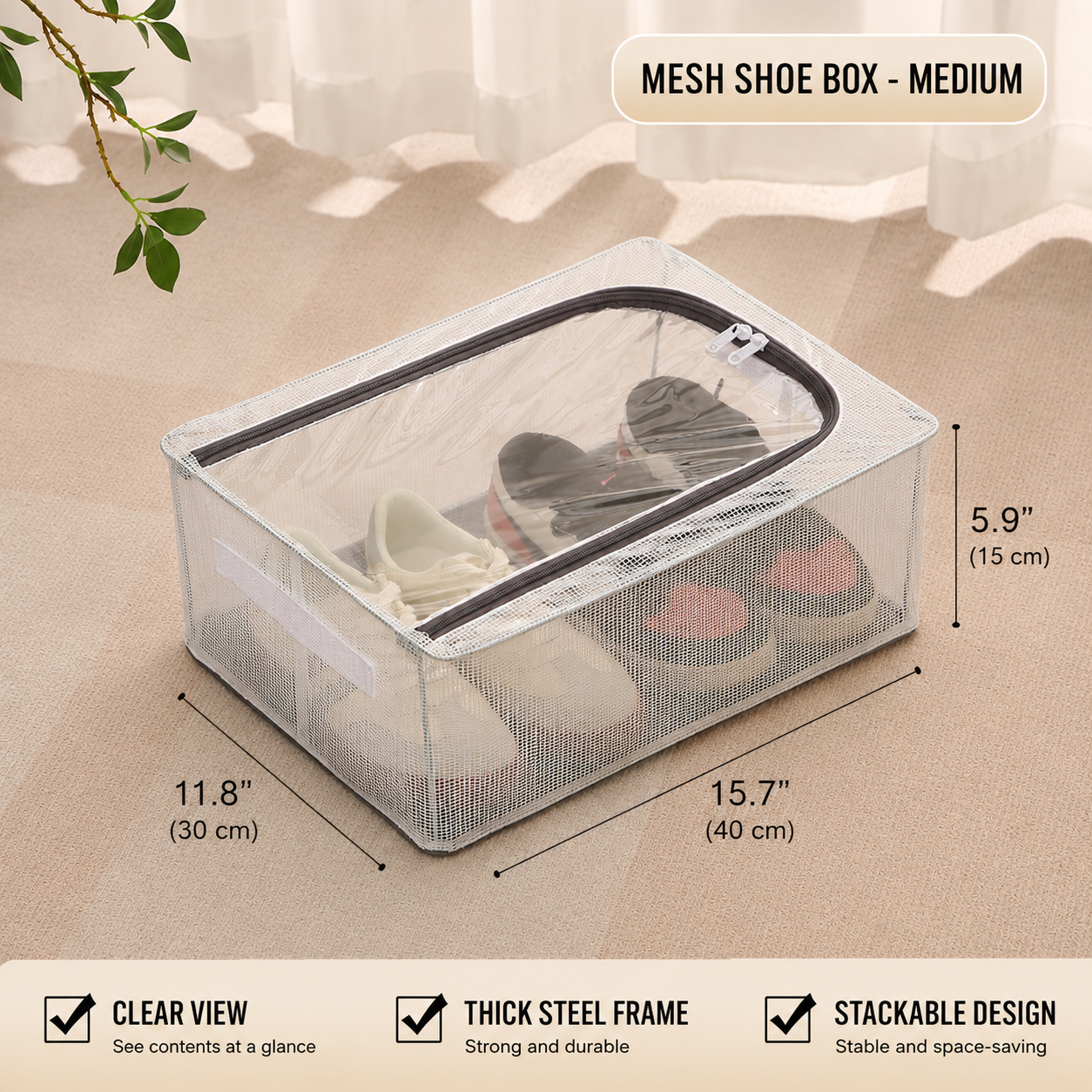 Premium Foldable Shoe Storage Box - Clear Stackable Shoe Organizer with Dual Handles