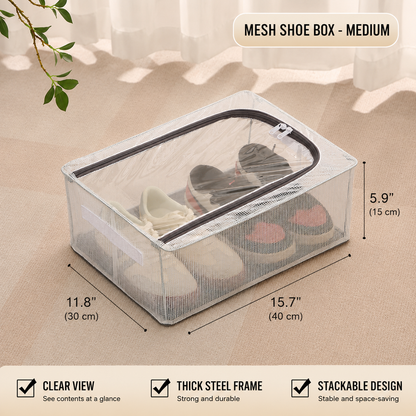 Premium Foldable Shoe Storage Box - Clear Stackable Shoe Organizer with Dual Handles