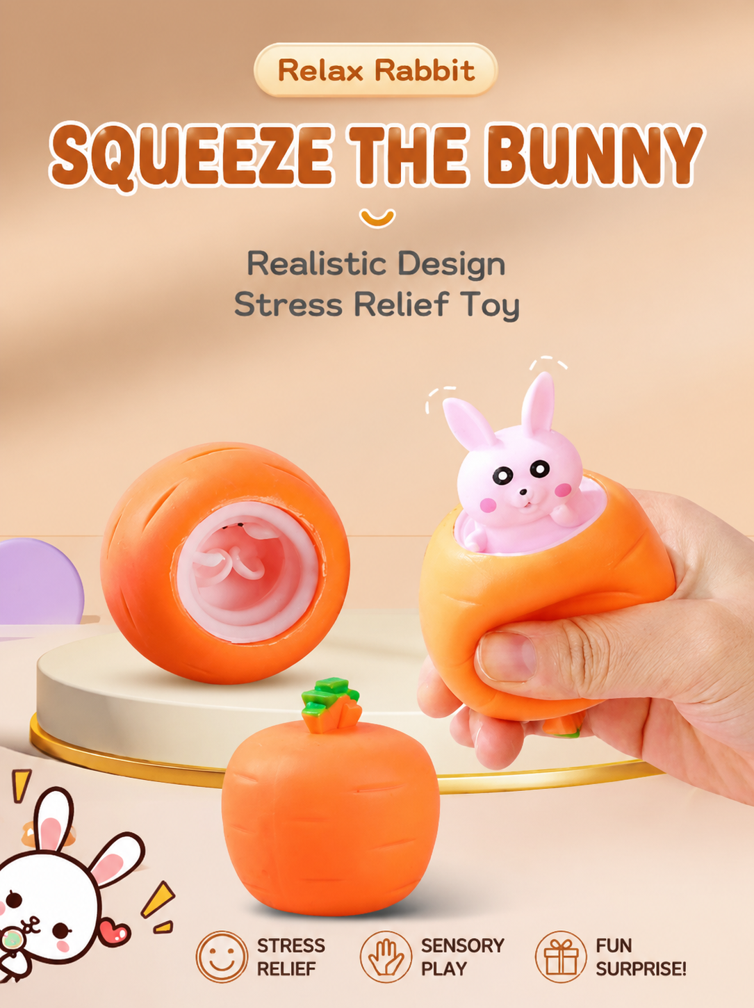Pop-Up Cute Bunny & Pumpkin Squeeze Toy – Stress Relief Fidget Toy
