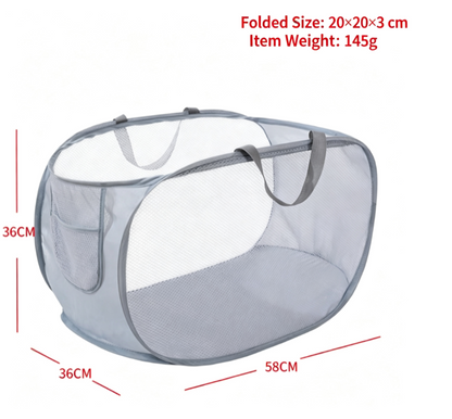 Premium Pop-Up Mesh Laundry Basket - Large Capacity Collapsible Clothes Hamper