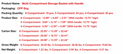 Stackable Multi-Compartment Storage Basket - Portable Plastic Organizer Caddy with Handle