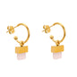 elegant gold hoop earrings with square natural stone geometric pendants on a clean background