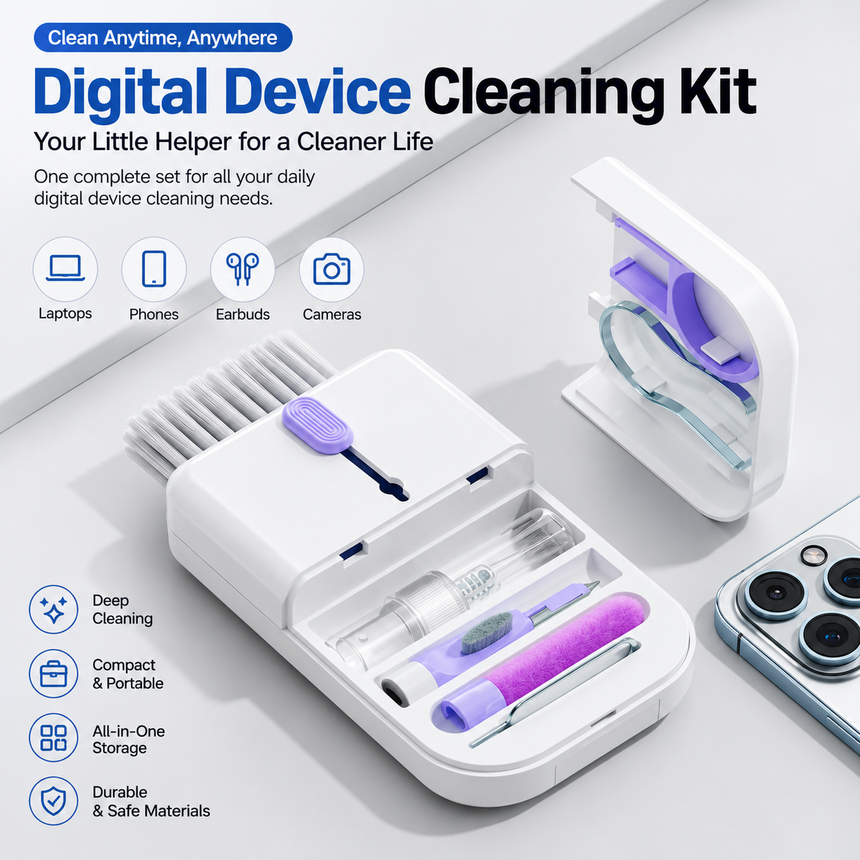 11-in-1 Ultimate Electronics Cleaning Kit - Multi-Function Cleaner for Keyboard, Earbuds, Phone Screen & Camera