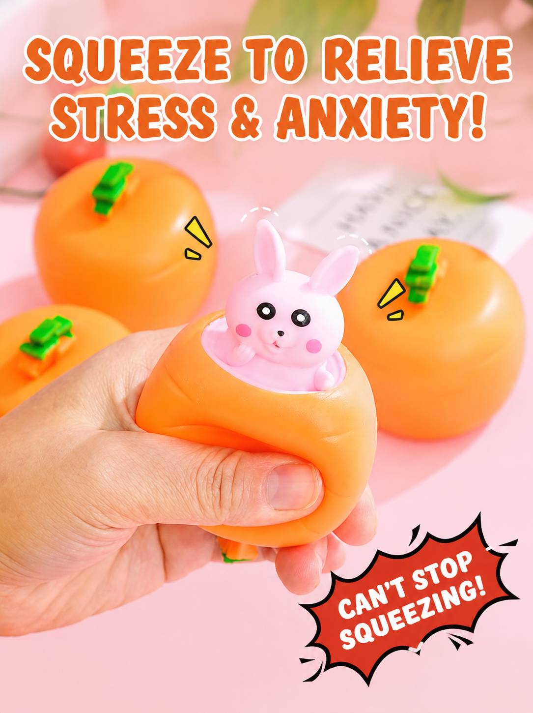 Pop-Up Cute Bunny & Pumpkin Squeeze Toy – Stress Relief Fidget Toy