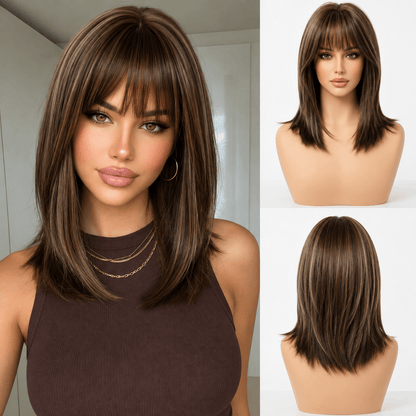 Glamour Layered Long Wavy Wig with Air Bangs | Daliyvibe