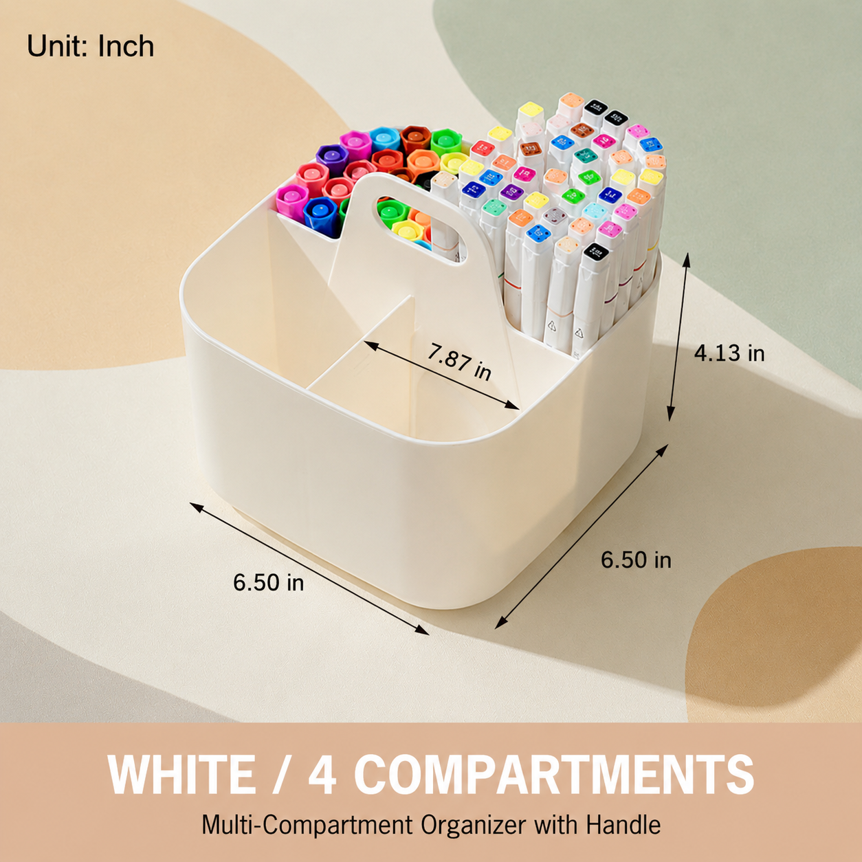 Stackable Multi-Compartment Storage Basket - Portable Plastic Organizer Caddy with Handle