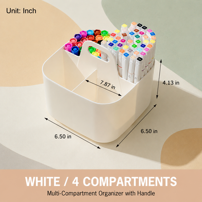 Stackable Multi-Compartment Storage Basket - Portable Plastic Organizer Caddy with Handle