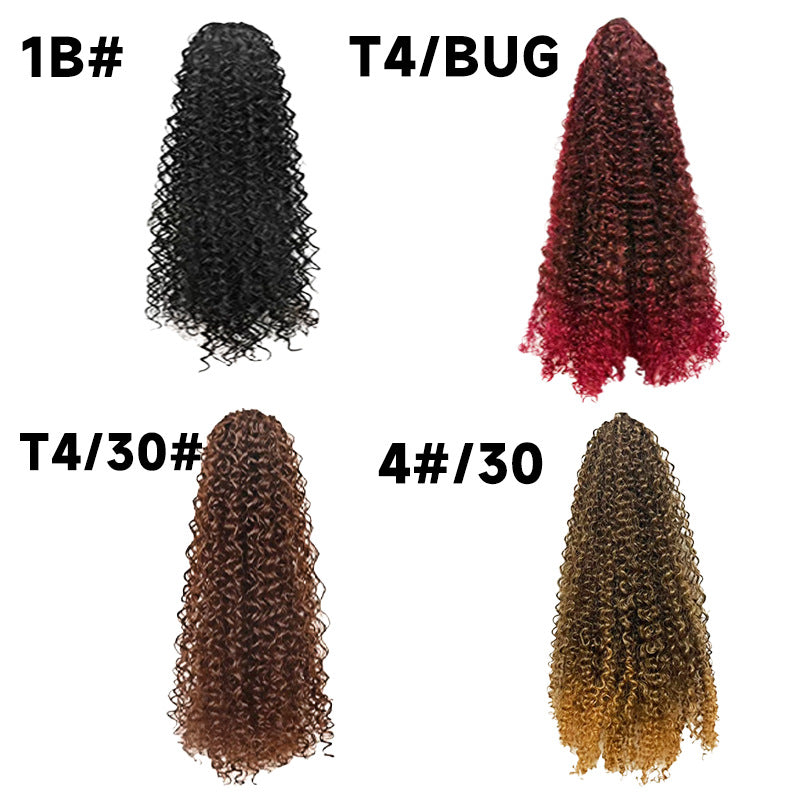various color variations for synthetic afro  curly ponytail extension displaying shades one b and t four bug