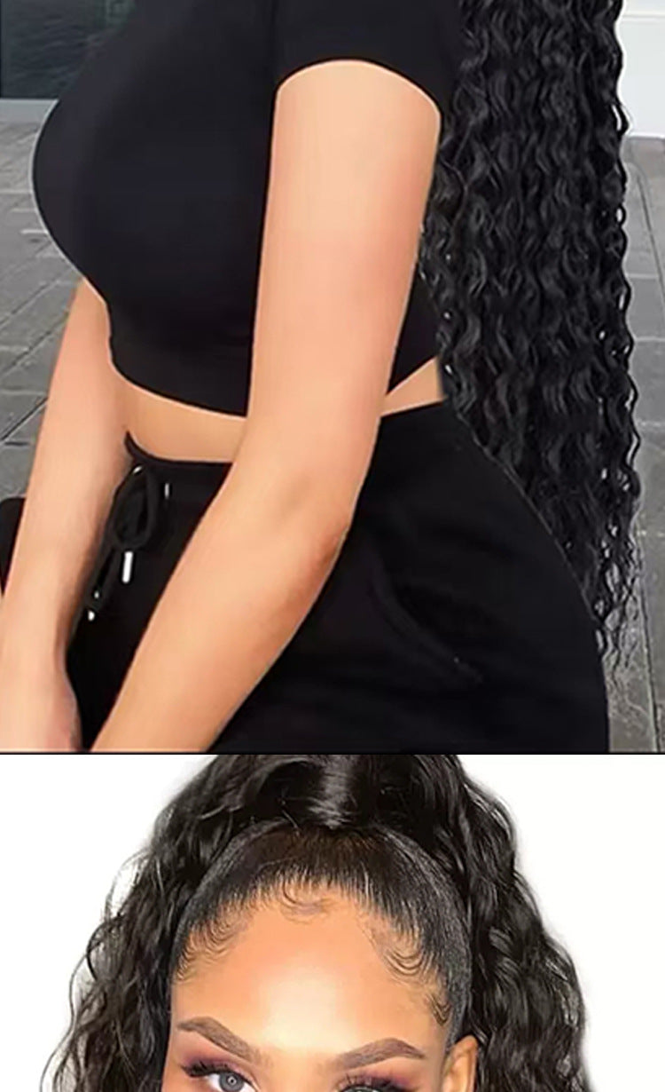 comprehensive wear steps guide chart with premium model styling display for drawstring ponytail extension