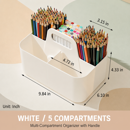 Stackable Multi-Compartment Storage Basket - Portable Plastic Organizer Caddy with Handle