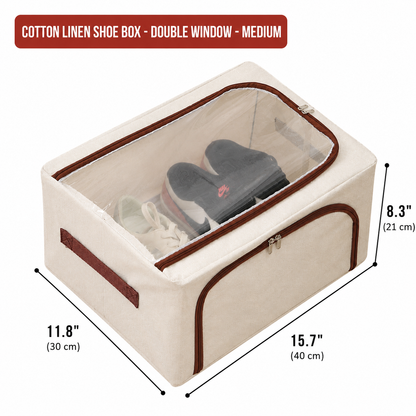 Premium Foldable Shoe Storage Box - Clear Stackable Shoe Organizer with Dual Handles