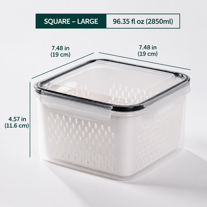 Premium 2-in-1 Fruit & Vegetable Storage Containers with Removable Drain Colander
