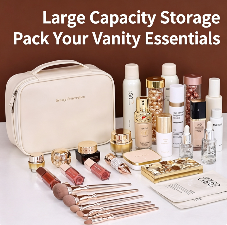 Premium Large-Capacity Travel Makeup Bag with Customizable Dividers