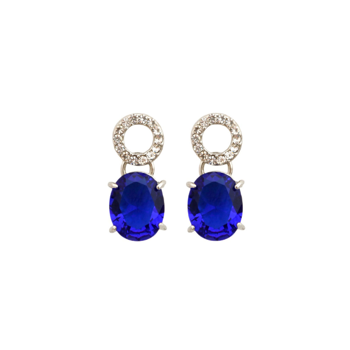 elegant royal blue crystal oval drop earrings variant on a clean white background