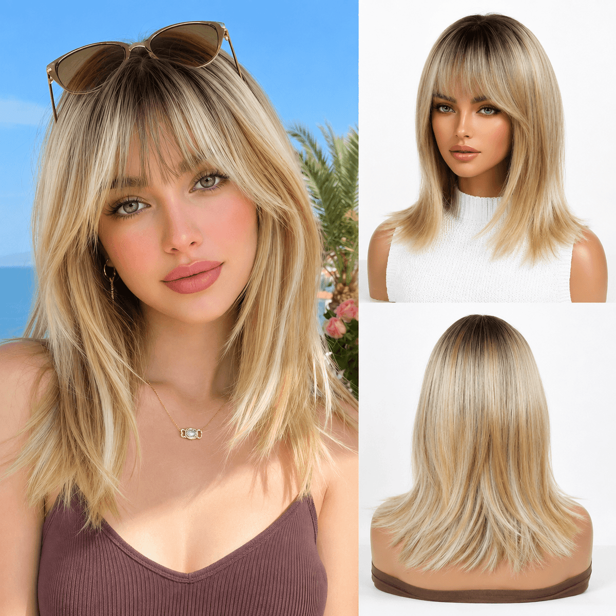 Glamour Layered Long Wavy Wig with Air Bangs | Daliyvibe
