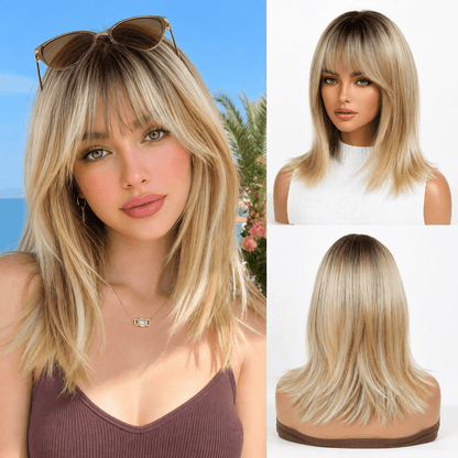 Glamour Layered Long Wavy Wig with Air Bangs | Daliyvibe