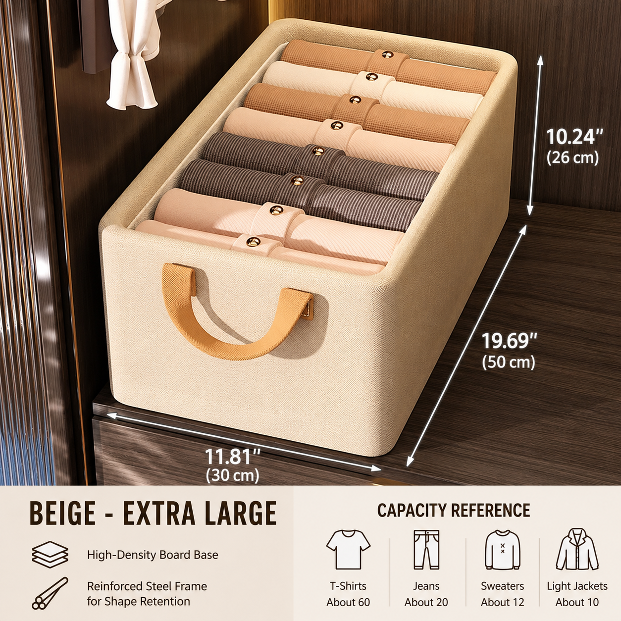Premium Foldable Steel Framework Storage Box - Stackable Closet Organizer