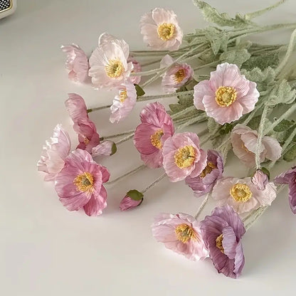 premium real touch artificial iceland poppy stem with 60cm flocked bendable branch and delicate silk petals