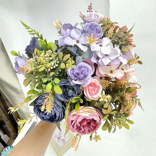autumn muse mixed flower bouquet with vintage silk peony Parisian hydrangea and earth toned foliage for oil painting rustic home decor