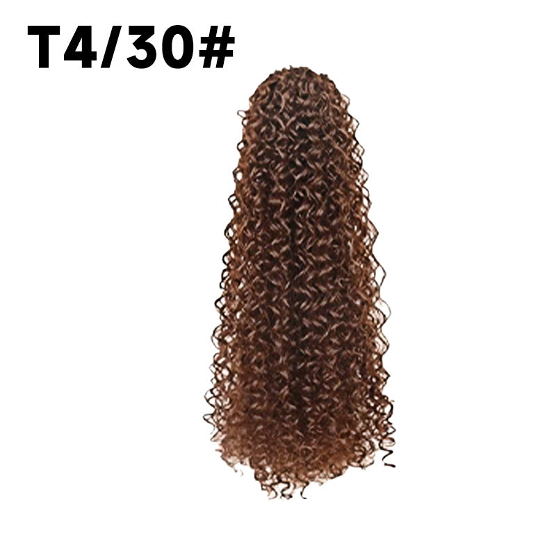 premium synthetic afro curly ponytail extension in shade t four thirty displayed on a clean white background