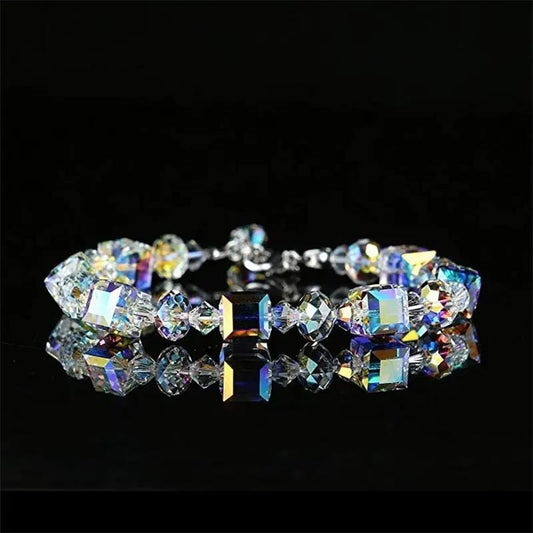 bohemian multi color crystal bead bracelet with handcrafted elastic energy wristwear design