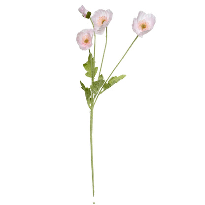 realistic faux silk poppy flowers in dreaming light purple color on a clean white background