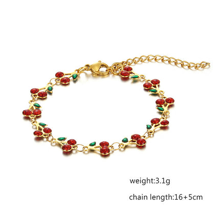 dainty sweet cherry charm link bracelet with playful shimmering summer wristwear design