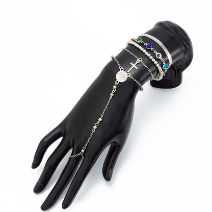detailed close up of the bohemian chain link finger ring bracelet with high grade rhinestones