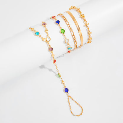 detailed close up of the bohemian chain link finger ring bracelet with high grade rhinestones