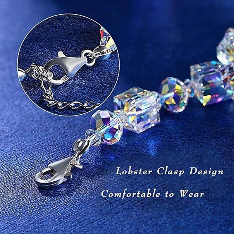 detailed view of secure lobster clasp and adjustable silver extension chain on the bohemian crystal bead bracelet