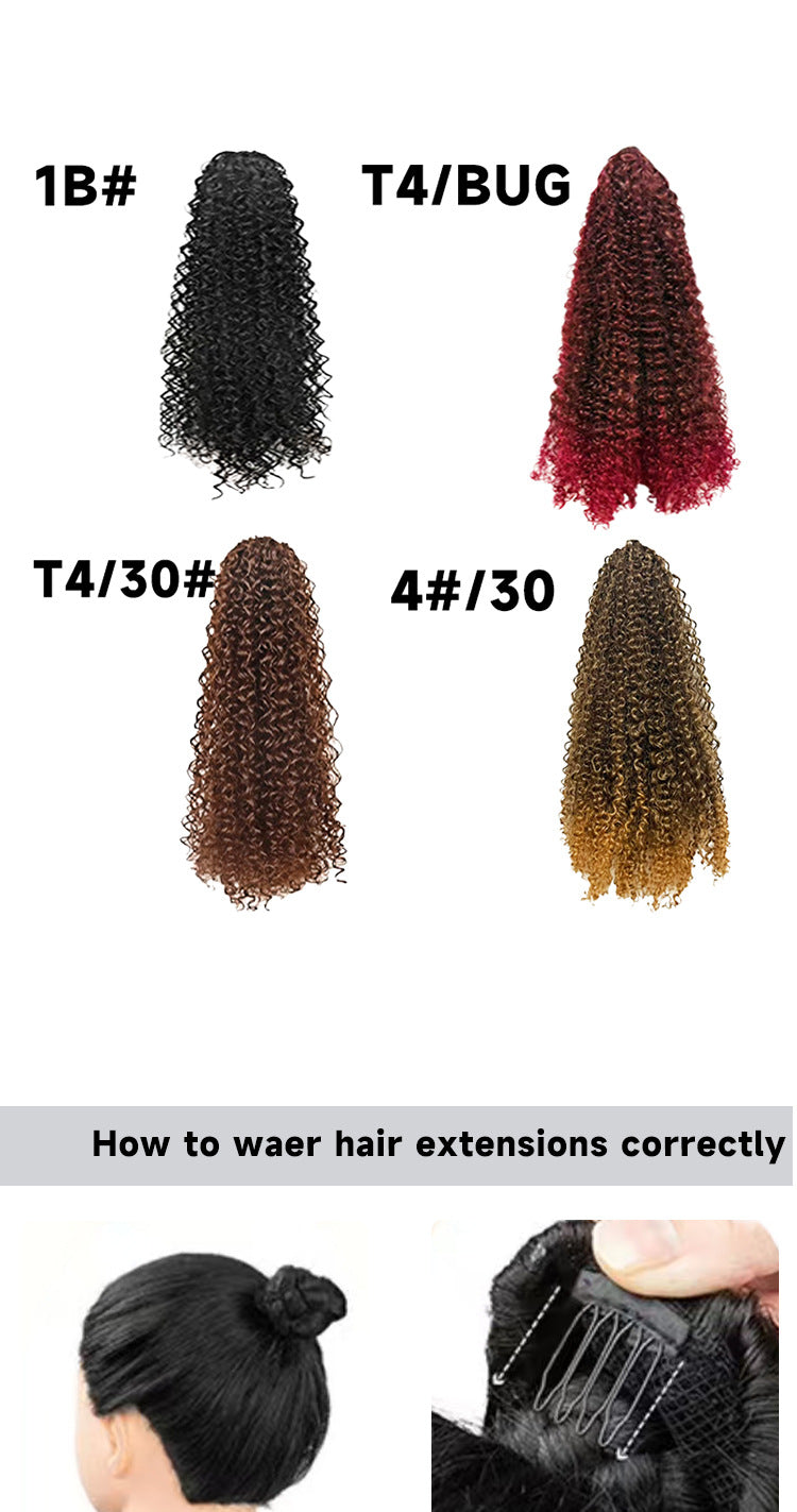 comprehensive display chart showcasing colors and step by step wear guide for drawstring ponytail extension