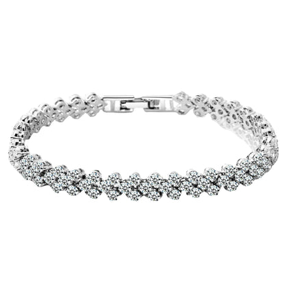 elegant premium silver crystal wave tennis bracelet with secure fold over clasp closure