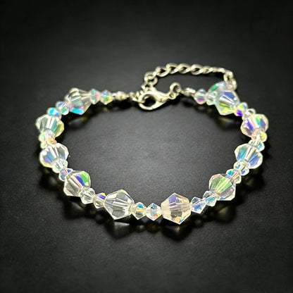 elegant sparkling bicone crystal beaded chain bracelet in size one variant on a clean dark background