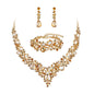 elegant waterdrop crystal bridal jewelry set in champagne gold color featuring a rhinestone pendant necklace drop earrings and matching bracelet