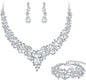 elegant waterdrop crystal bridal jewelry set in classic silver color featuring a rhinestone pendant necklace drop earrings and matching bracelet