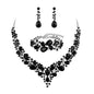 elegant waterdrop crystal bridal jewelry set in sleek black color featuring a rhinestone pendant necklace drop earrings and matching bracelet