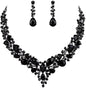 elegant waterdrop crystal bridal jewelry set in sleek black color with luxury statement necklace and matching teardrop earrings