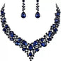 elegant waterdrop crystal bridal jewelry set with royal blue rhinestones and sleek black chain design
