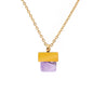 elegant gold chain necklace with a square purple natural stone geometric pendant on a clean background