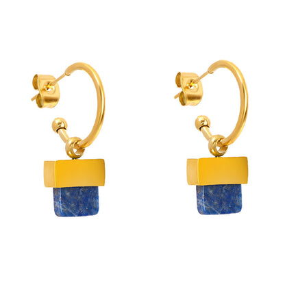 elegant gold chain necklace with a square blue natural stone geometric pendant on a clean background
