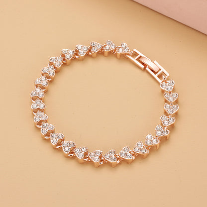 luxury rose gold heart shape tennis bracelet fully paved with sparkling crystal stones