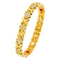 premium titanium steel magnetic therapy bracelet in luxury gold color showcasing bright faceted crystal charms and colorful internal wellness magnets