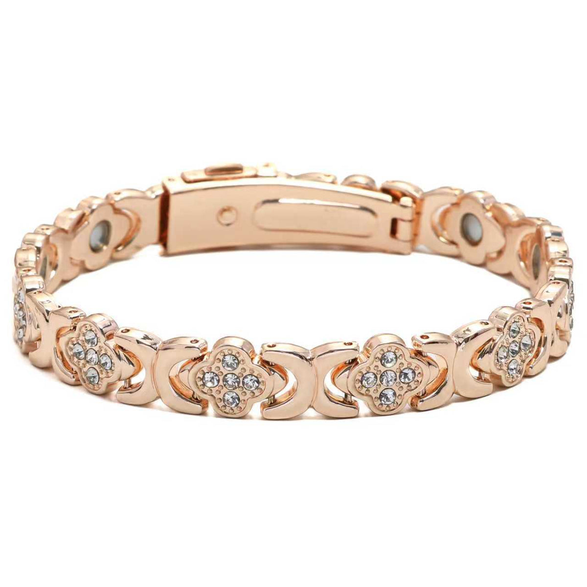 premium titanium steel magnetic therapy bracelet variant in elegant rose gold displaying precise geometric structure and polished finish