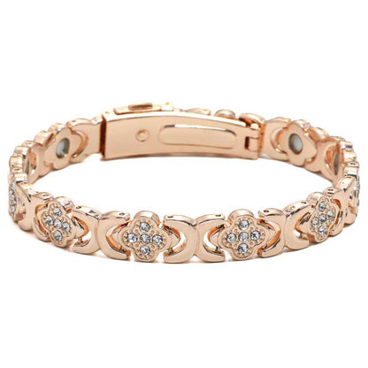 premium titanium steel magnetic therapy bracelet variant in elegant rose gold displaying precise geometric structure and polished finish