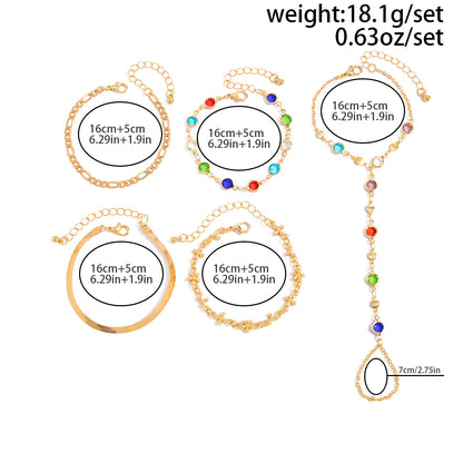 size and weight specification chart for the gold finger ring bracelet with bohemian multi layer crystal chains