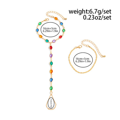 size and weight specification chart for the gold finger ring bracelet with bohemian multi layer crystal chains
